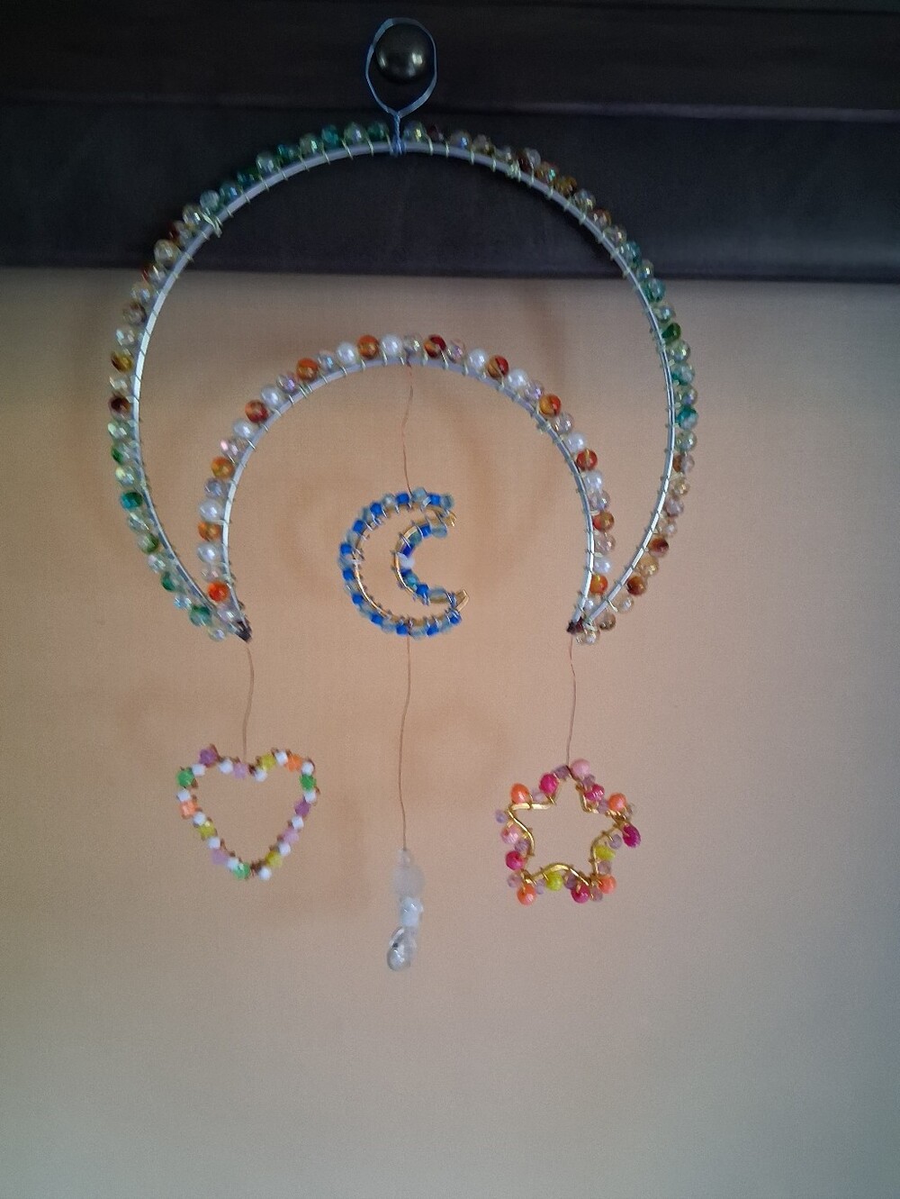 Beaded Moon & Heart Hanging Mobile - Multicolor